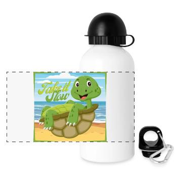 Take it Slow – Chillige Schildkröte - Panorama Trinkflasche mit Deckel 500 ml - Weiß - Vorne