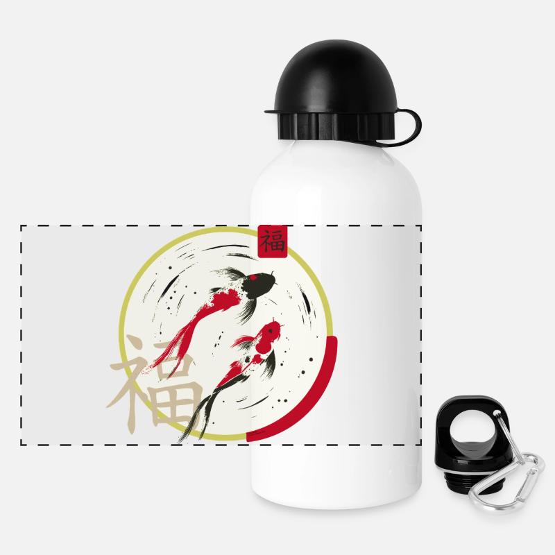 Koi Zen Moon Circle Prosperity - Panoramic Thermal Bottle with Lid 500 ml - white