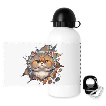 Wütende Mieze bricht durch Wand - Panorama Trinkflasche mit Deckel 500 ml - Weiß - Vorne