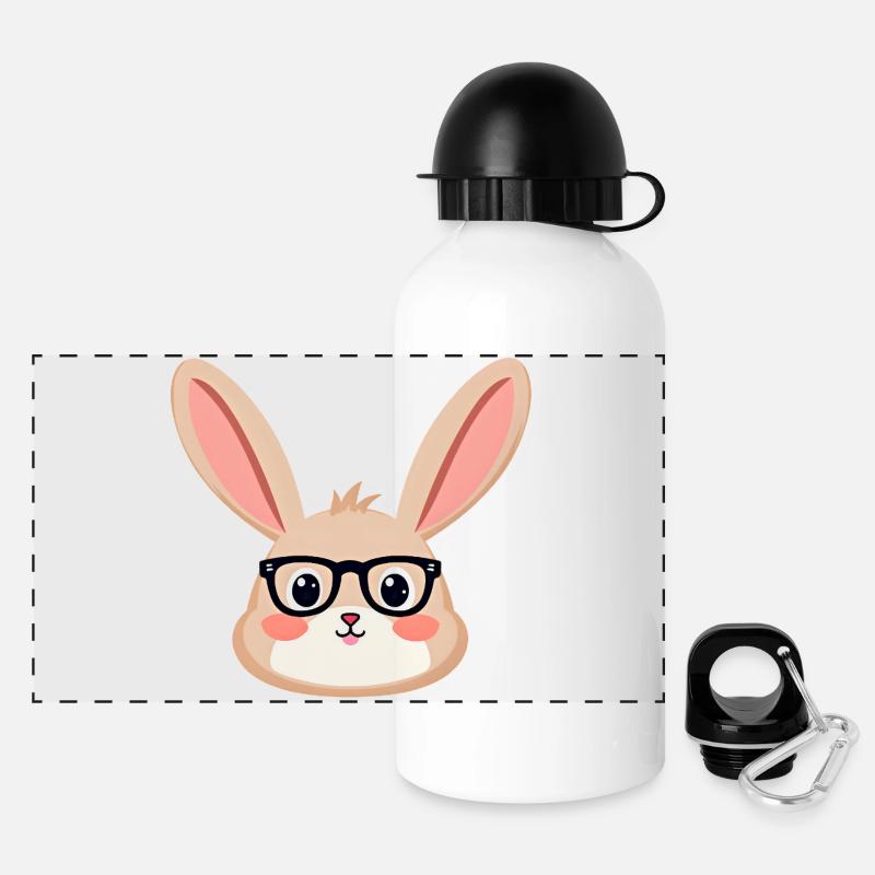 Kaninchen mit Brille - Panorama Trinkflasche mit Deckel 500 ml - Weiß