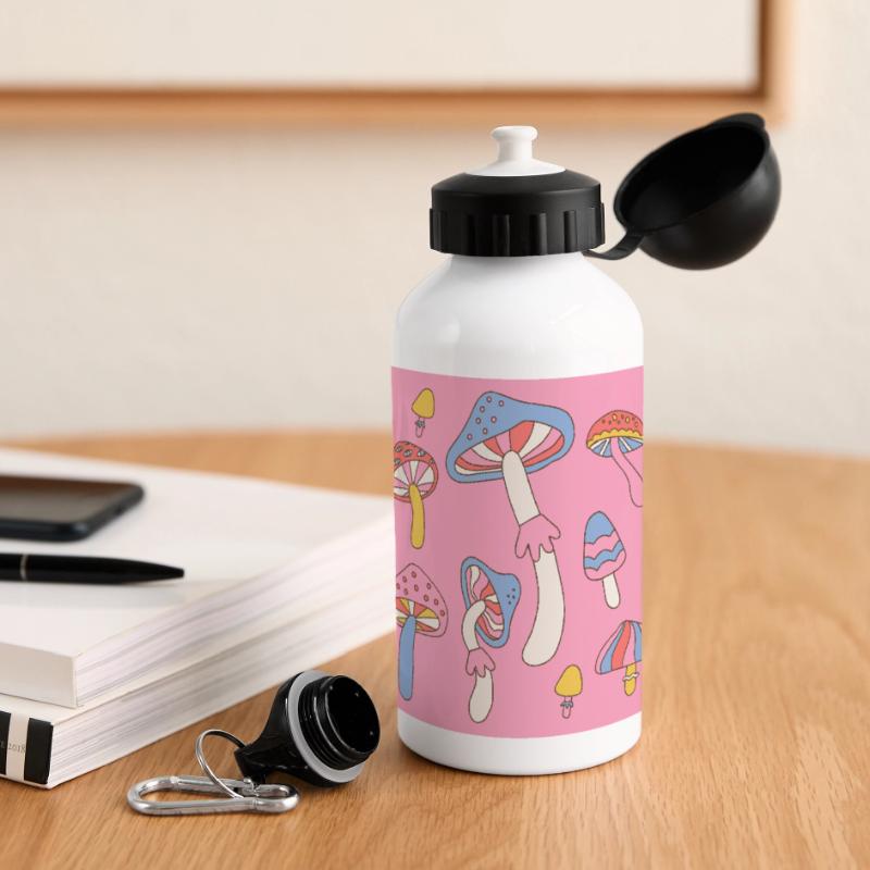 Retro Mushroom Pattern – Psychedelic 70s Design Panoramic Thermal Bottle with Lid 500 ml