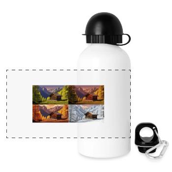 Cabane idylle dans la vallée de montagne - Gourde panoramique avec couvercle 500 ml - blanc - Devant