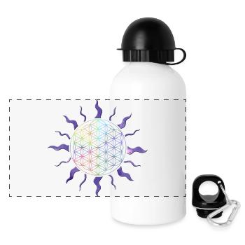 Blume des Lebens Sonne Mandala Regenbogen - Panorama Trinkflasche mit Deckel 500 ml - Weiß - Vorne
