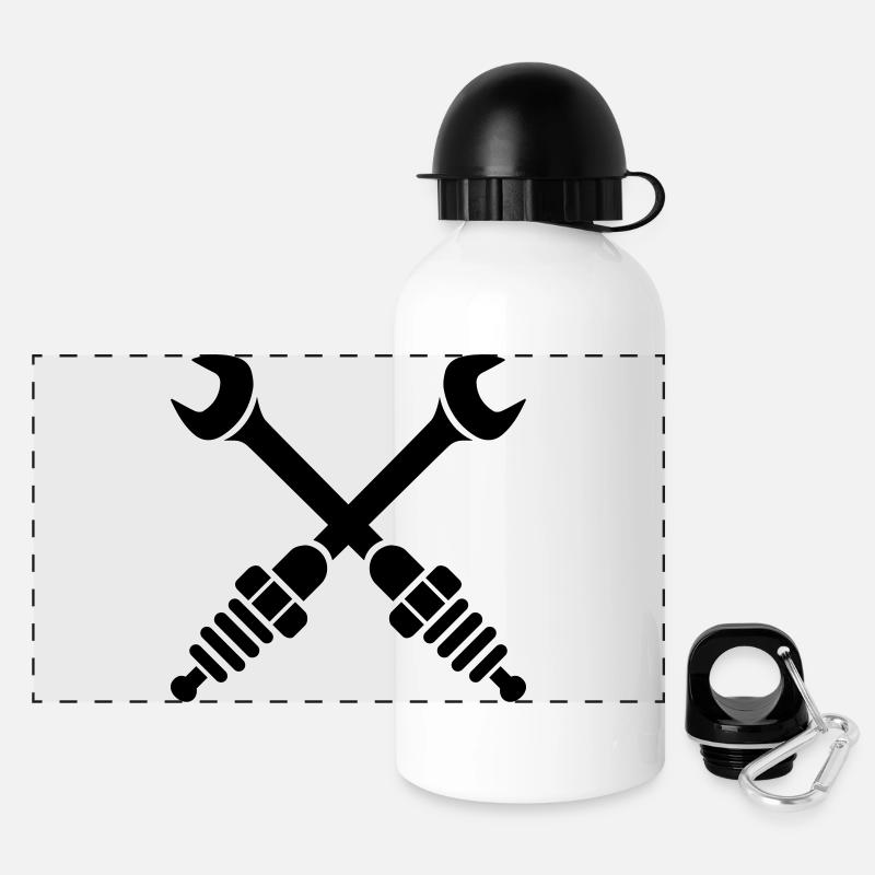 Schraubenschlüssel gekreuzt mit Zündkerzen - Panorama Trinkflasche mit Deckel 500 ml - Weiß