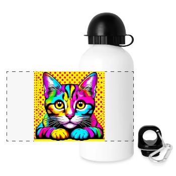 Chat Pop Art - Gourde panoramique avec couvercle 500 ml - blanc - Devant