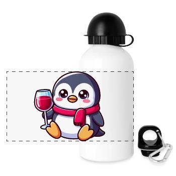 pingouin mignon avec du vin rouge amateur de vin dessin animé - Gourde panoramique avec couvercle 500 ml - blanc - Devant