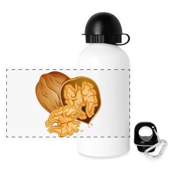 Detailreiche Walnuss mit geöffneter Nuss - Panorama Trinkflasche mit Deckel 500 ml - Weiß - Vorne