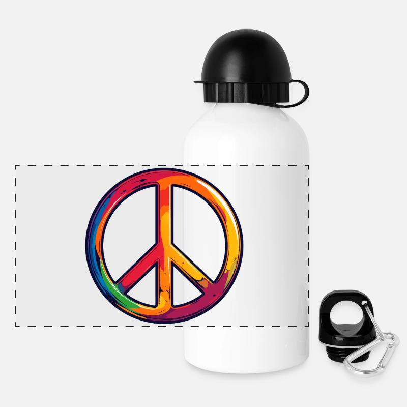 Regenbogen Frieden Symbol - Panorama Trinkflasche mit Deckel 500 ml - Weiß