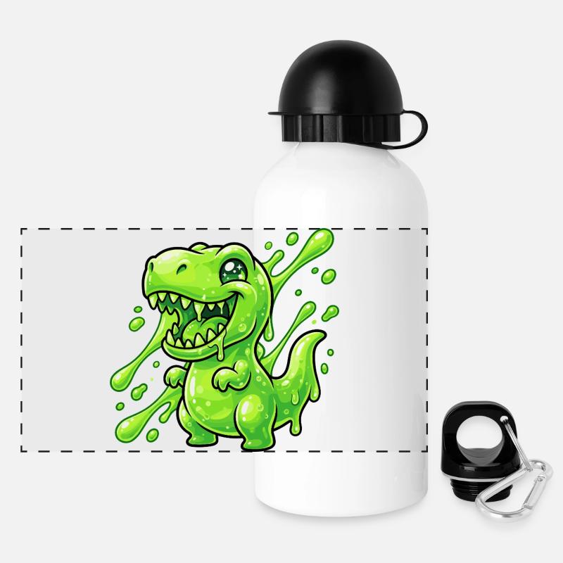 Klecksgrüner Dino - Panorama Trinkflasche mit Deckel 500 ml - Weiß