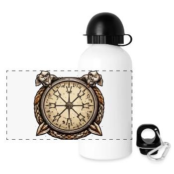 Nautischer Kompass Wikinger - Panorama Trinkflasche mit Deckel 500 ml - Weiß - Vorne