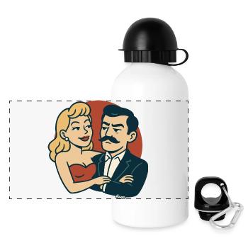 Duo rétro en rouge vintage - Gourde panoramique avec couvercle 500 ml - blanc - Devant