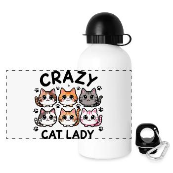 Crazy Cat Lady Katzenbande - Panorama Trinkflasche mit Deckel 500 ml - Weiß - Vorne