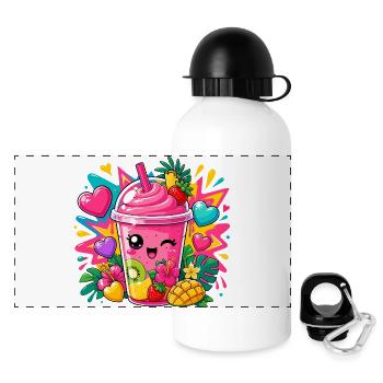Kawaii Pink Smoothie with Fruits - Panoramic Thermal Bottle with Lid 500 ml - white - Front