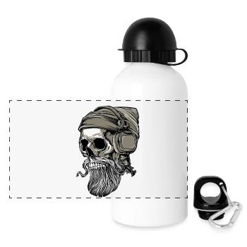 Bart Hipster Skull mit Kopfhörer - Panorama Trinkflasche mit Deckel 500 ml - Weiß - Vorne