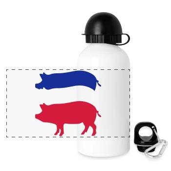 Porc tricolore rayé - Gourde panoramique avec couvercle 500 ml - blanc - Devant
