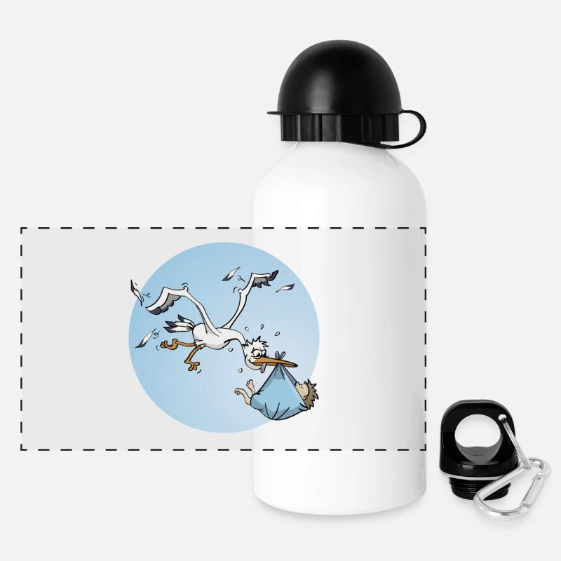 Der Storch und der kleine Junge - Panorama Trinkflasche mit Deckel 500 ml - Weiß
