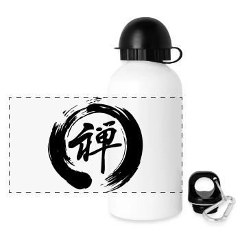 Zen in japanischer Kanji-Schrift in enso-Zen geschrieben - Panorama Trinkflasche mit Deckel 500 ml - Weiß - Vorne