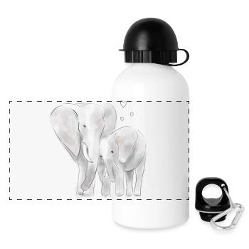 Jolie maman éléphant et bébé croquis aquarelle avec - Gourde panoramique avec couvercle 500 ml - blanc - Devant