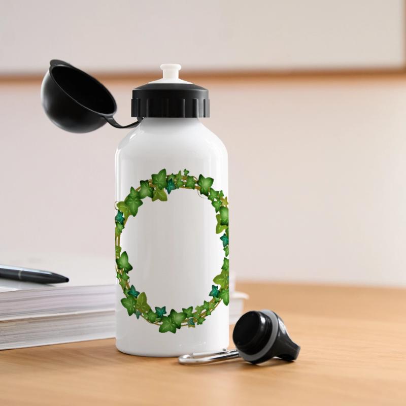 dekorativer Efeu Kranz oder Efeu Rahmen Panorama Trinkflasche mit Deckel 500 ml
