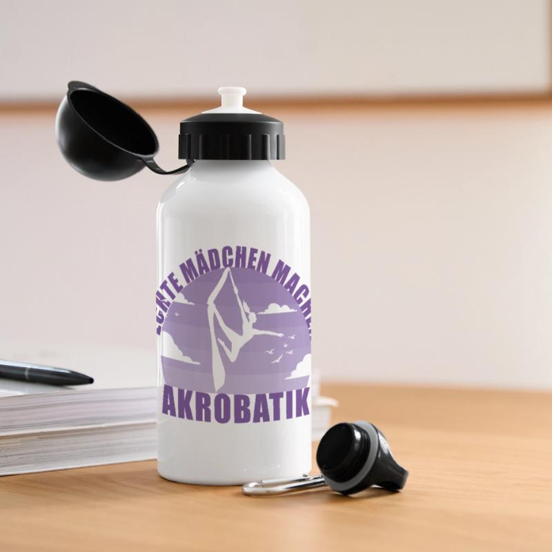 Echte Mädchen machen Akrobatik! Geschenk Panorama Trinkflasche mit Deckel 500 ml