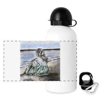Beach & Hope – Woman in Green Dress, Watercolor - Panoramic Thermal Bottle with Lid 500 ml - white - Front