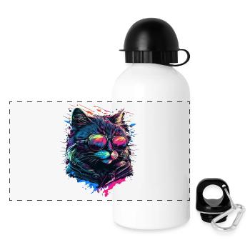 Chat cool - Gourde panoramique avec couvercle 500 ml - blanc - Devant