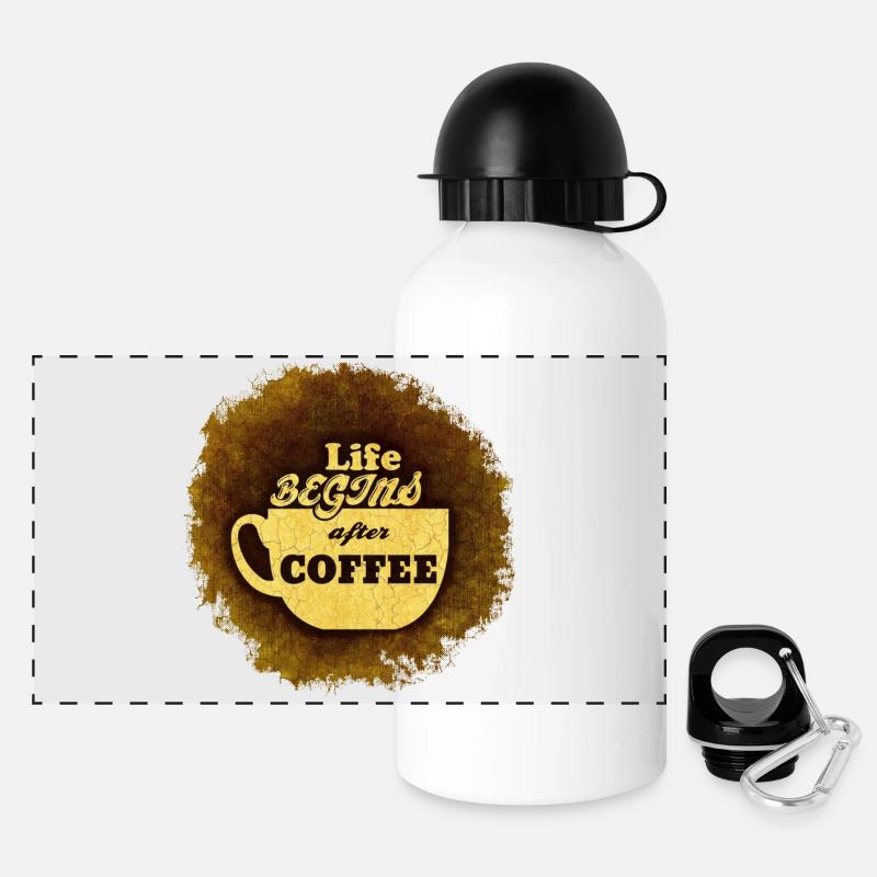 Das Leben beginnt erst nach der ersten Tasse Kaffee # - Panorama Trinkflasche mit Deckel 500 ml - Weiß
