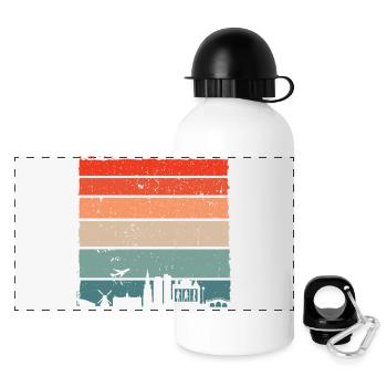 Sonnenuntergang Skyline Silhouette - Panorama Trinkflasche mit Deckel 500 ml - Weiß - Vorne