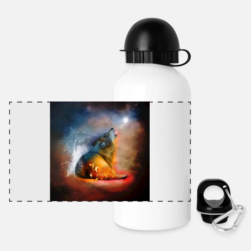 La majesté des loups avec le feu et l’eau - Gourde panoramique avec couvercle 500 ml - blanc