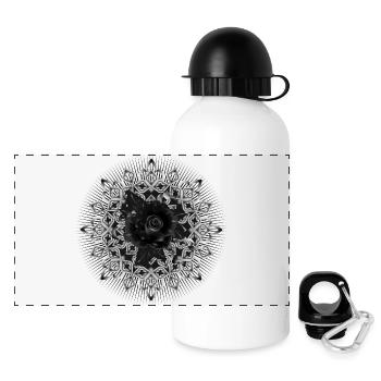 Ornement gothique en rosace à la rose noire - Gourde panoramique avec couvercle 500 ml - blanc - Devant