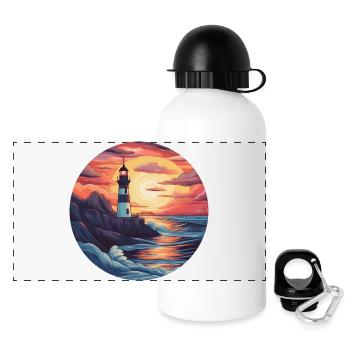 Phare de la mer du Nord au coucher du soleil - - Gourde panoramique avec couvercle 500 ml - blanc - Devant
