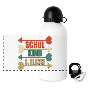 3. Klasse Grundschule RETRO SCHULKIND - Panorama Trinkflasche mit Deckel 500 ml - Weiß - Vorne