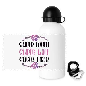 Super Mom, Super Wife, Super Tired - Panoramic Thermal Bottle with Lid 500 ml - white - Front