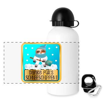 DANKESCHÖN GESCHENKE - SCHNEE SCHIPPEN FAULTIERE - Panorama Trinkflasche mit Deckel 500 ml - Weiß - Vorne