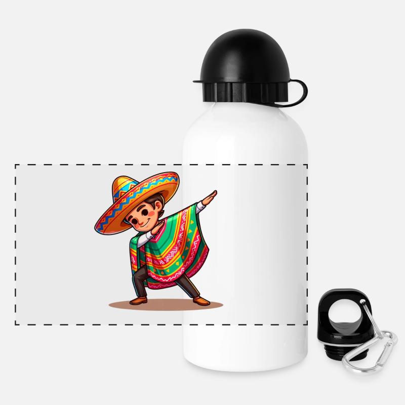 Mexican Poncho Costume Making the Dab. - Panoramic Thermal Bottle with Lid 500 ml - white