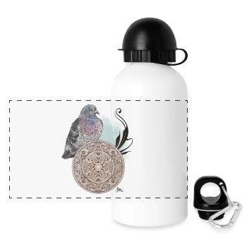 Veganuary 2024 Stadttaube - Panorama Trinkflasche mit Deckel 500 ml - Weiß - Vorne