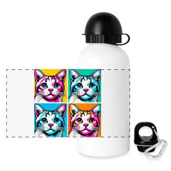 Chat Pop Art - Gourde panoramique avec couvercle 500 ml - blanc - Devant