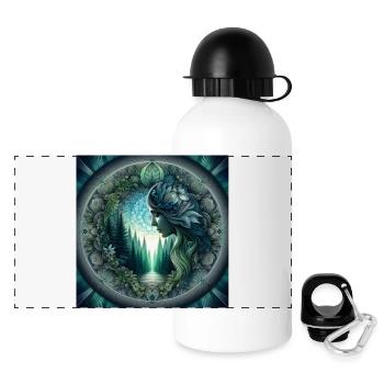 Waldfrau in einem Mandala-Kreis - Panorama Trinkflasche mit Deckel 500 ml - Weiß - Vorne