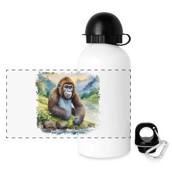 Mignon jeune gorille > peinture à l’aquarelle - Gourde panoramique avec couvercle 500 ml - blanc - Devant