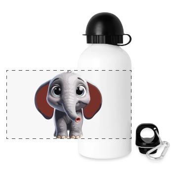 Cute Elephant Art Design - Panoramic Thermal Bottle with Lid 500 ml - white - Front