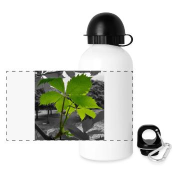 Green leaf in grayscale contrast - Panoramic Thermal Bottle with Lid 500 ml - white - Front