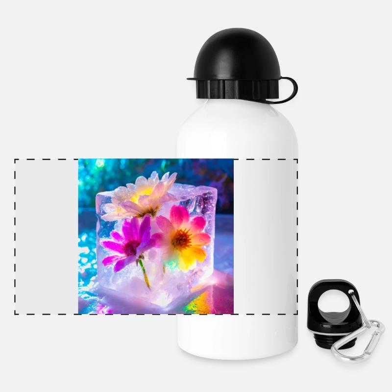 Fleurs dans la glace - Gourde panoramique avec couvercle 500 ml - blanc