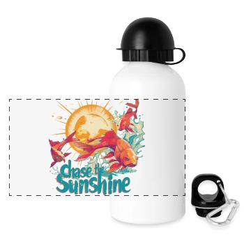 Der Sonne hinterher, Fische, Sonne im retro Stil - Panorama Trinkflasche mit Deckel 500 ml - Weiß - Vorne
