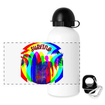Silhouettes de surfeurs aux couleurs de l’arc-en-ciel - Gourde panoramique avec couvercle 500 ml - blanc - Devant