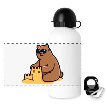 Beachside Bear: The Sandy Castle King - Panoramic Thermal Bottle with Lid 500 ml - white - Front