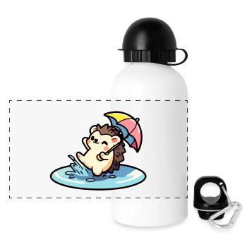 Hedgehog Puddle Party: The Rainy Day Reveler - Panoramic Thermal Bottle with Lid 500 ml - white - Front