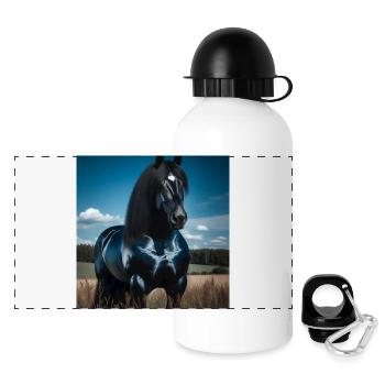 Mächtiges schwarzes Pferd - Panorama Trinkflasche mit Deckel 500 ml - Weiß - Vorne