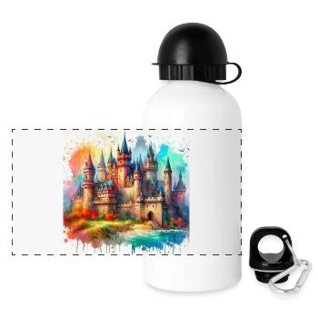 Château médiéval - Gourde panoramique avec couvercle 500 ml - blanc - Devant