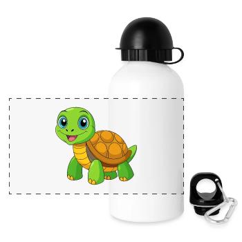Schildkröte Niedliches Maskottchen Zeichentrickfigur Kawaii - Panorama Trinkflasche mit Deckel 500 ml - Weiß - Vorne