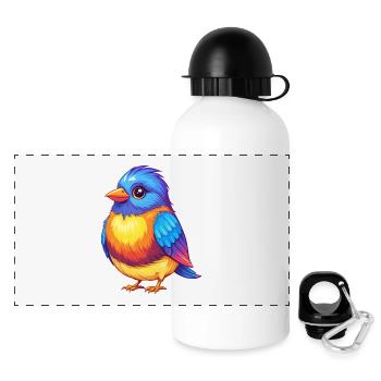 Fink, bunter Kawaii, Zeichentrickfigur, Vogel - Panorama Trinkflasche mit Deckel 500 ml - Weiß - Vorne
